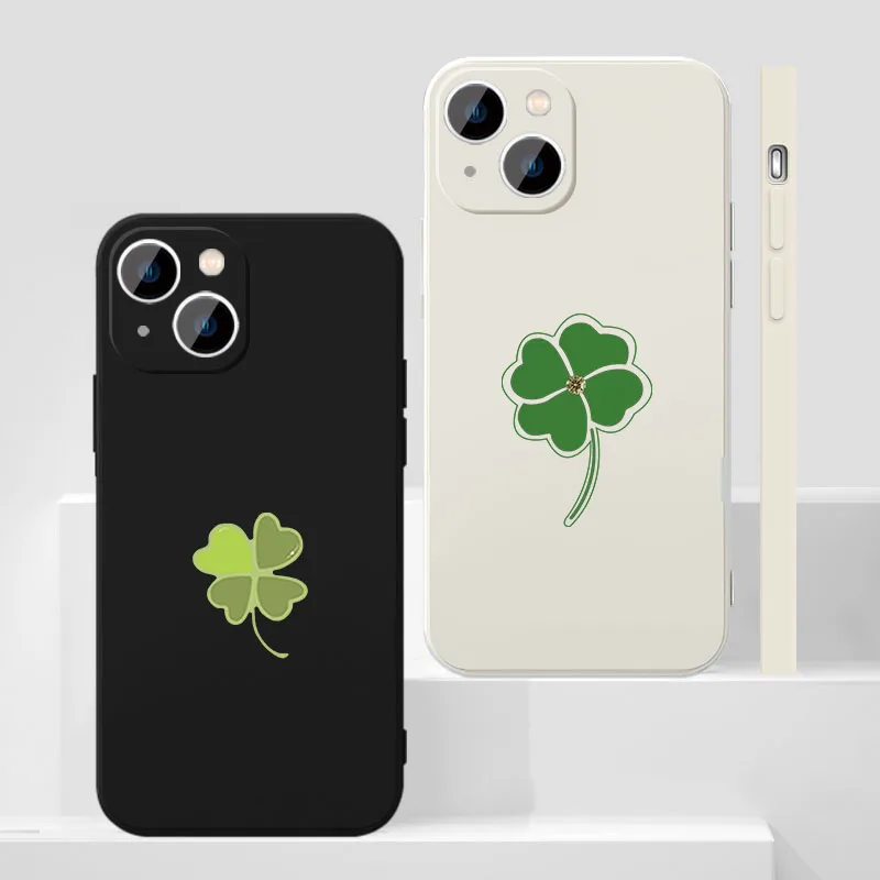 

Lucky Four Clover Phone Case For iPhone 17 16 15 11 12 14 13 Pro Max Mini X XS XR 7 Plus 16E Shockproof Transparent Cover Fundas