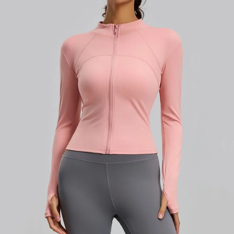 

Women's Solid Color Zipper Turtleneck Sports Jacket Long-Sleeved Sports Top Gym Wear Ladies' Sportswear for Indoor and Outdoor