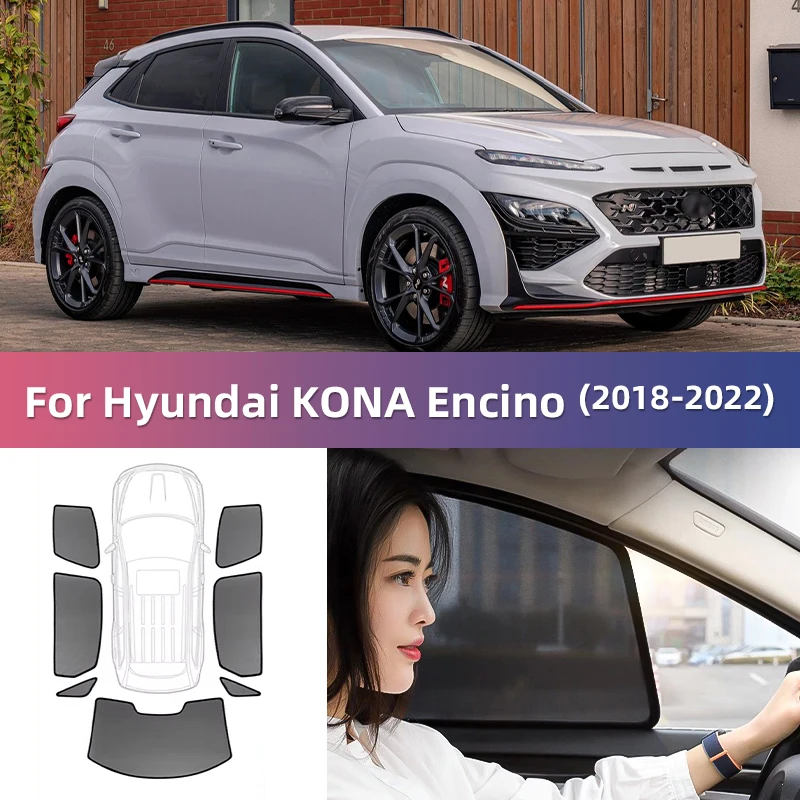 For Hyundai KONA Encino OS 2018-2022 Magnetic Car Sunshade Visor Front Windshield Frame Curtain Rear Side Baby Window Sun Shade