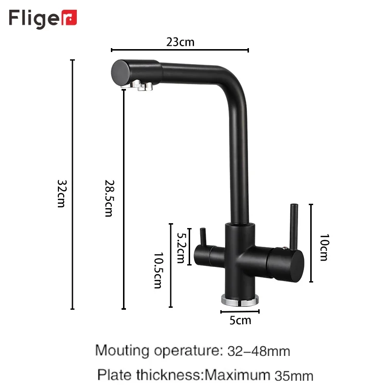 Fliger Filter Kitchen Faucets Black Kitchen Sink Faucets Brass 360 Rotation With Water Purification Features Mixer Tap Torneira