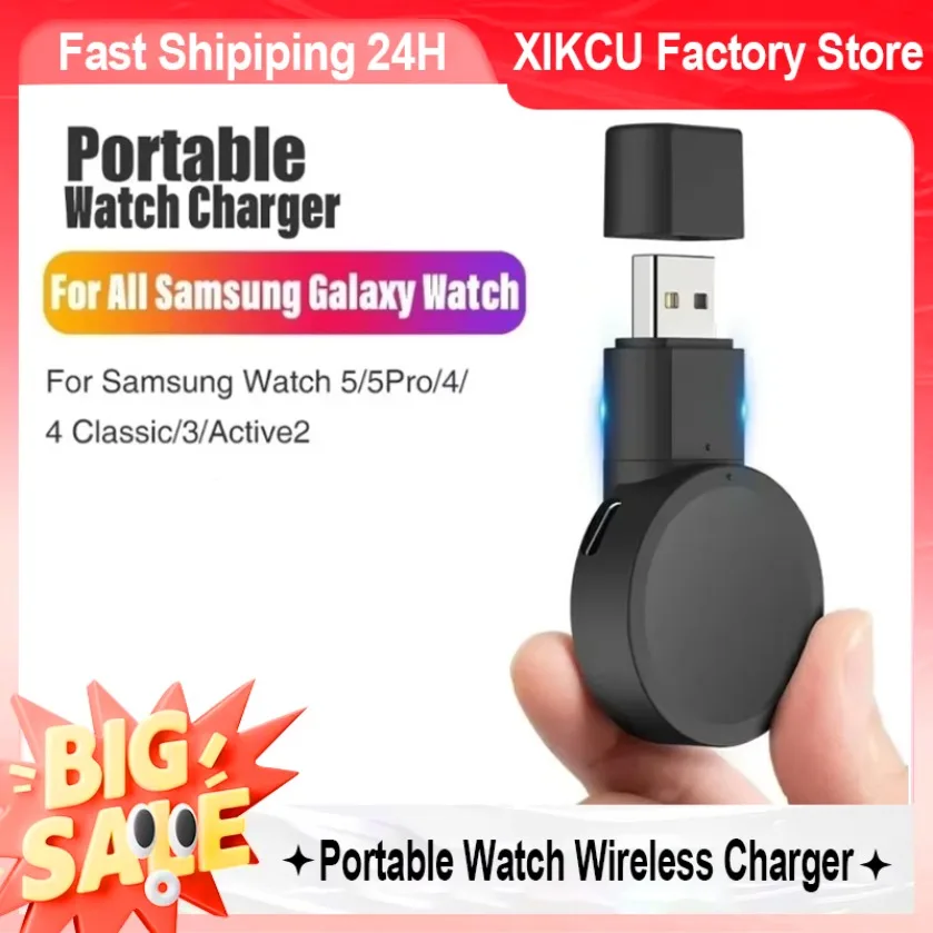 Wireless Charging For Samsung Galaxy Watch Travel Dock Type C 3W 5V ABS Black Portable Charger For Galaxy Watch 1 to 7 Active