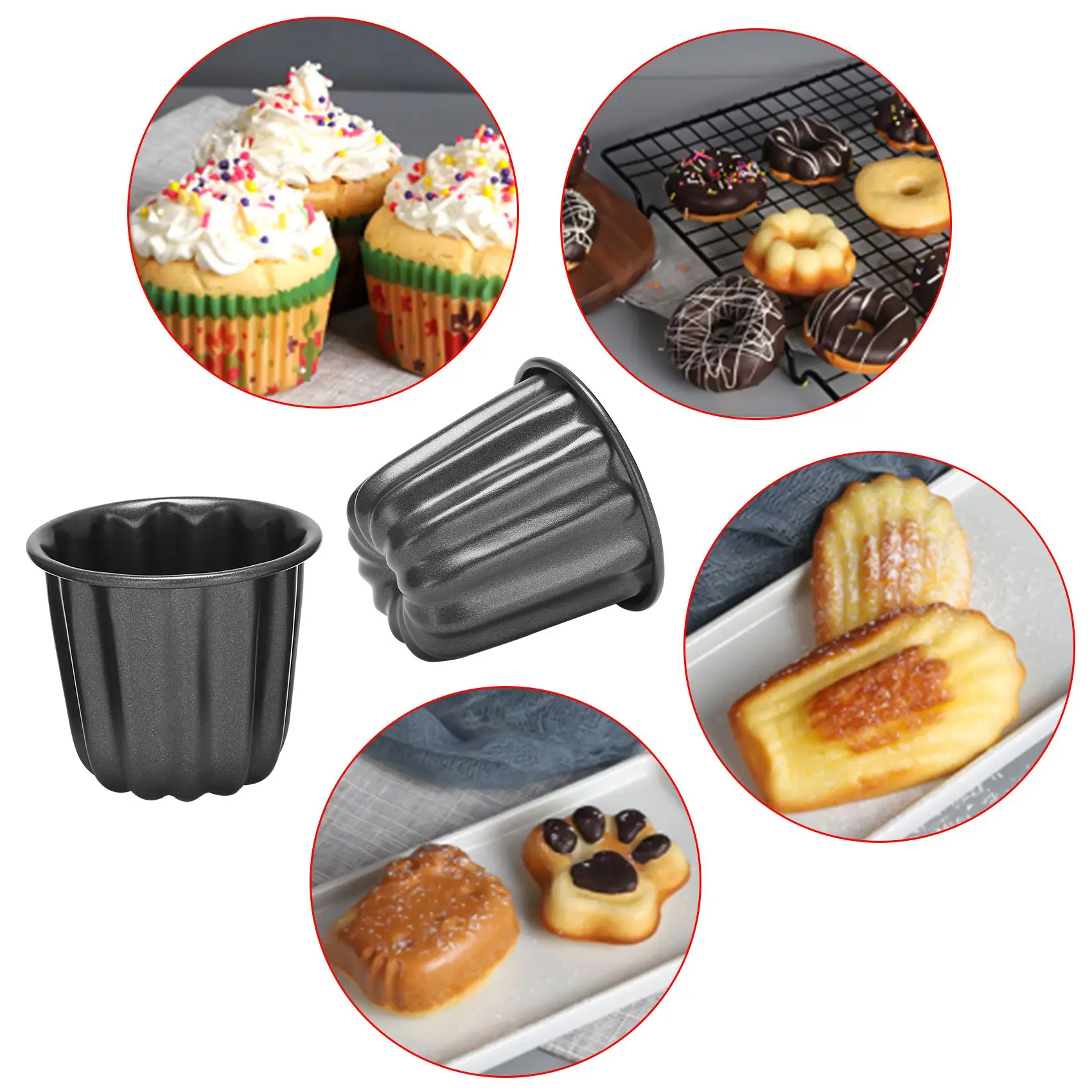 Customer Favorite Canele Mold, Cannele Muffin Cup, 4Pcs Non-Stick Cannele Mould Gray-Black Canneles