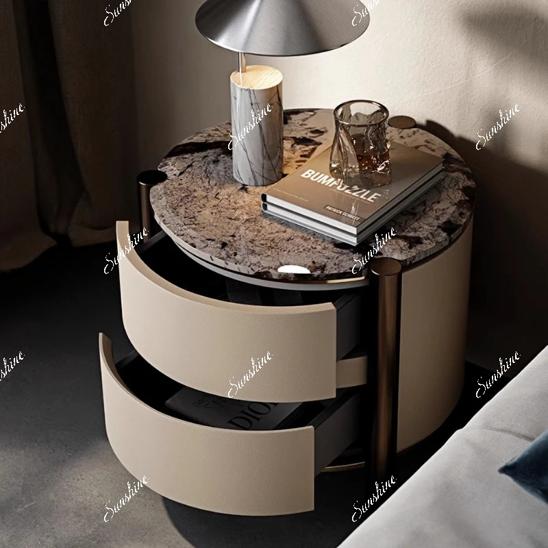 

Italian light luxury simple bedroom bedside cabinet natural marble multi-functional bedside locker