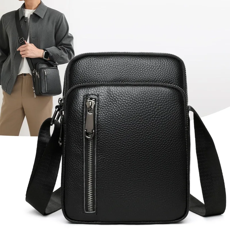 

New Style Men's Crossbody Bag Luxury Genuine Leather Single Shoulder Bag Phone Bag Stylish Commuter Bag Accessory for Business
