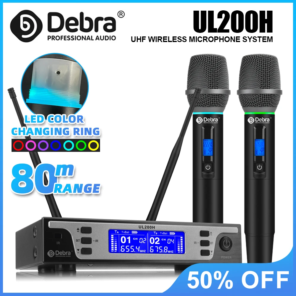 نظام ميكروفون لاسلكي احترافي من Debra UL200H UHF، ميكروفون معدني، إلغاء الضوضاء الذكي، للمرحلة
