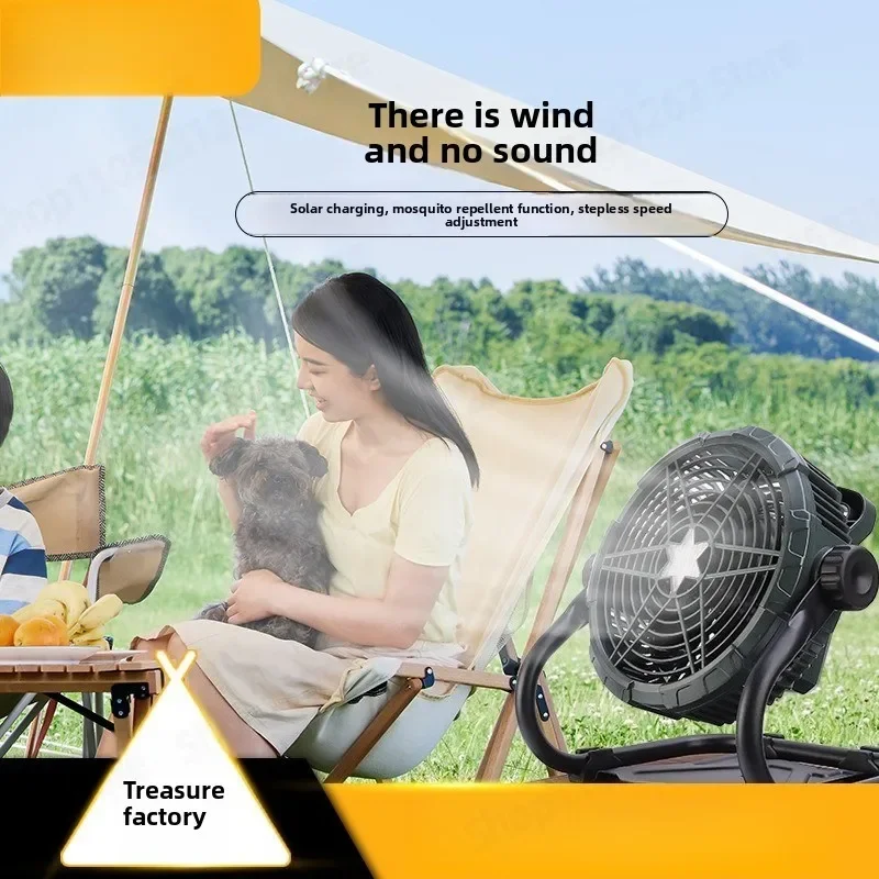 Portable Solar Camping Fan Quiet Rechargeable Desk Fan for Outdoor Office Home Use