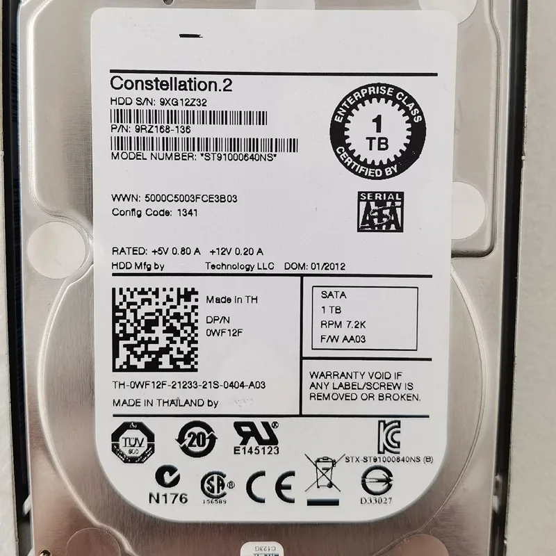 WF12F 0WF12F ENTERPRISE CLASS 1TB 7.2K SATA 2.5' 6Gbps ST91000640NS HARD DRIVE HDD