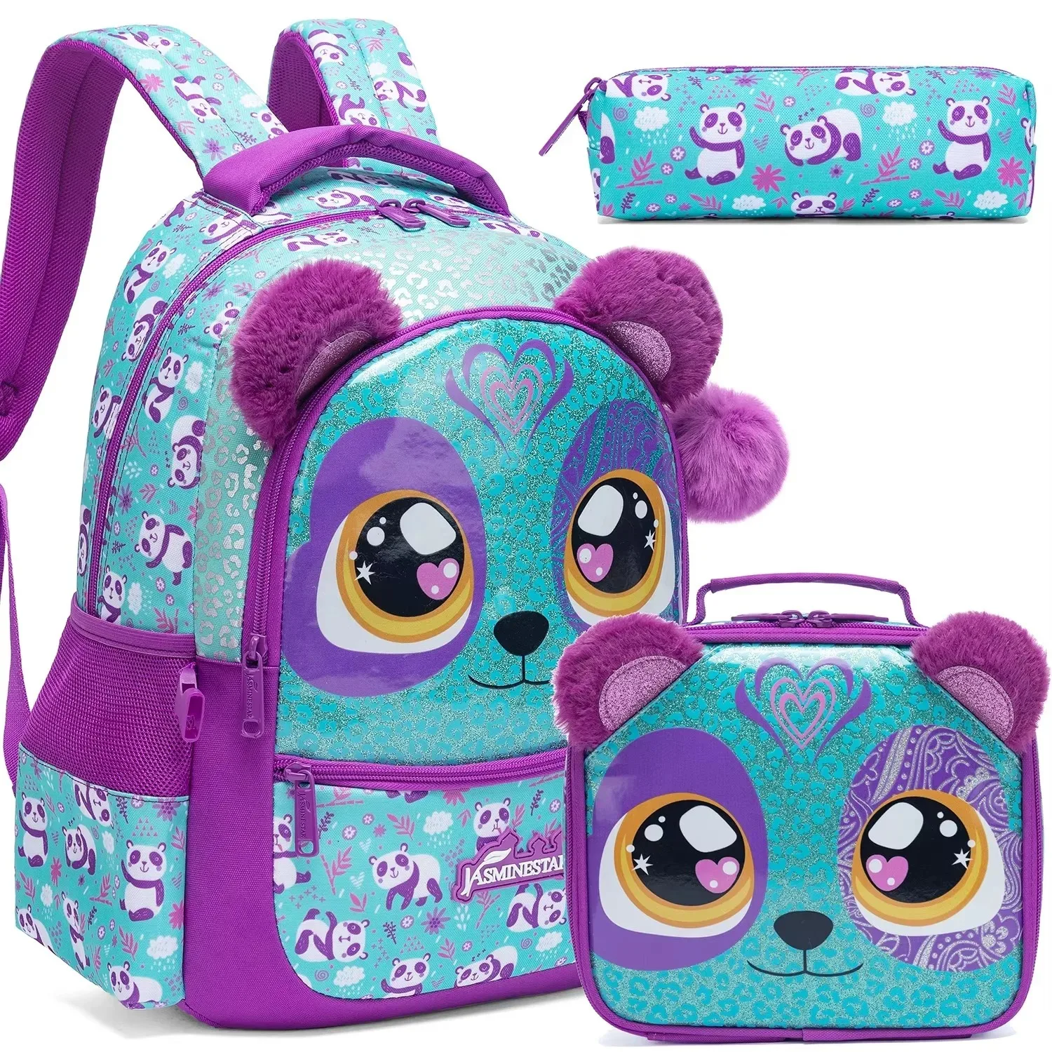 3 in 1 Girls Backpack Set Cute School Bag for Elementary Students Ages 6-12 Durable Bookbag Kids Travel Backpack Birthday Gift