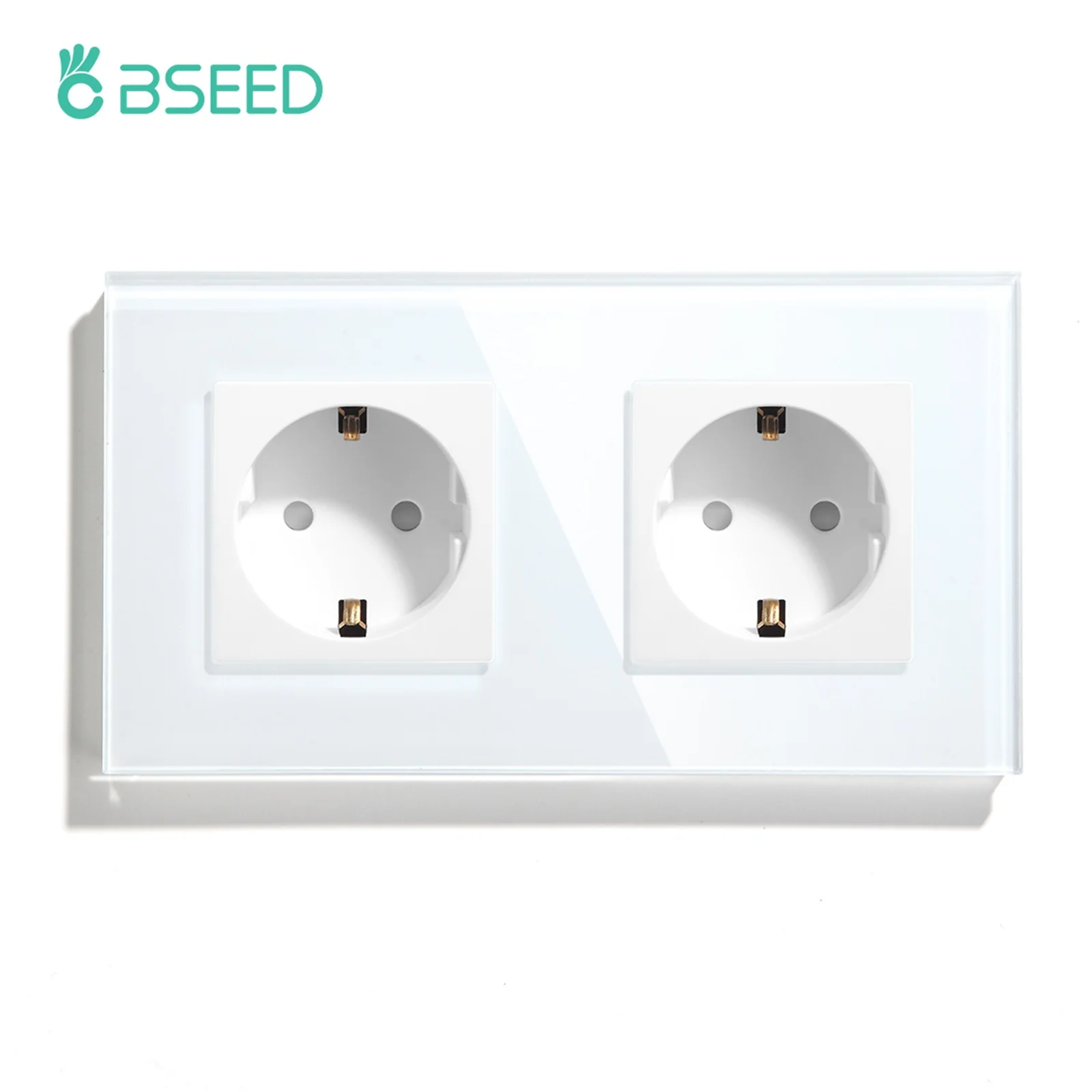 BSEED EU-Standard-Einzelwandsteckdose, doppelte Netzstecker mit weißer schwarzer Kristallglasscheibe, Dreifachsteckdosen, 16 A, 110 V-250 V