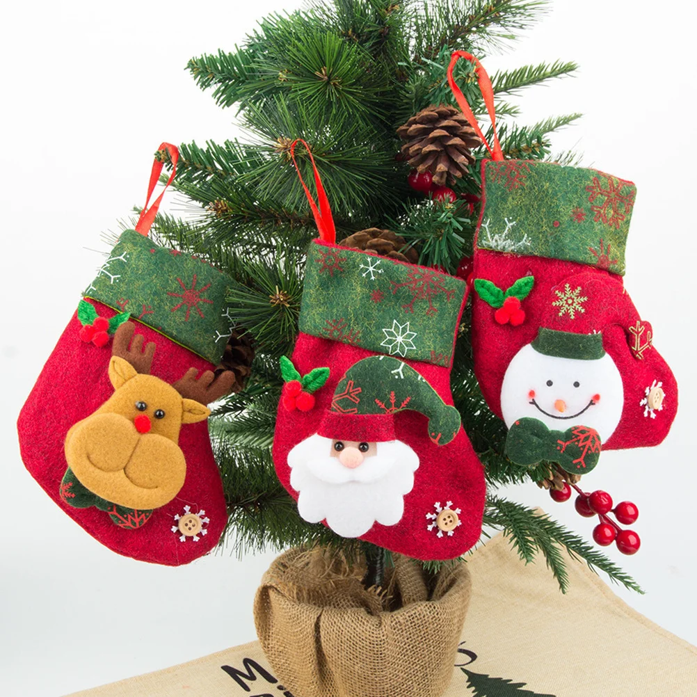 

12pcs Christmas Stocking Bag Set Red Fabric Hanging Ornament For Candy Gifts Pouch Decorative Stocking Party