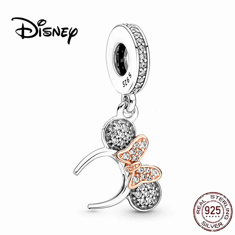 New Disney 925 100% Sterling Silver Mickey Headband Ornament Fits Pandora 925 Original Bracelet Women\'s Pendant Charm