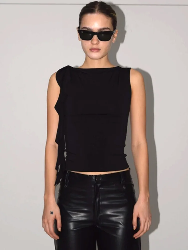 الصيف المرأة بلون سترة ترفرف شرابة أكمام سليم البلوز الجولة الرقبة تي شيرت ملابس الشارع غير رسمية Y2K