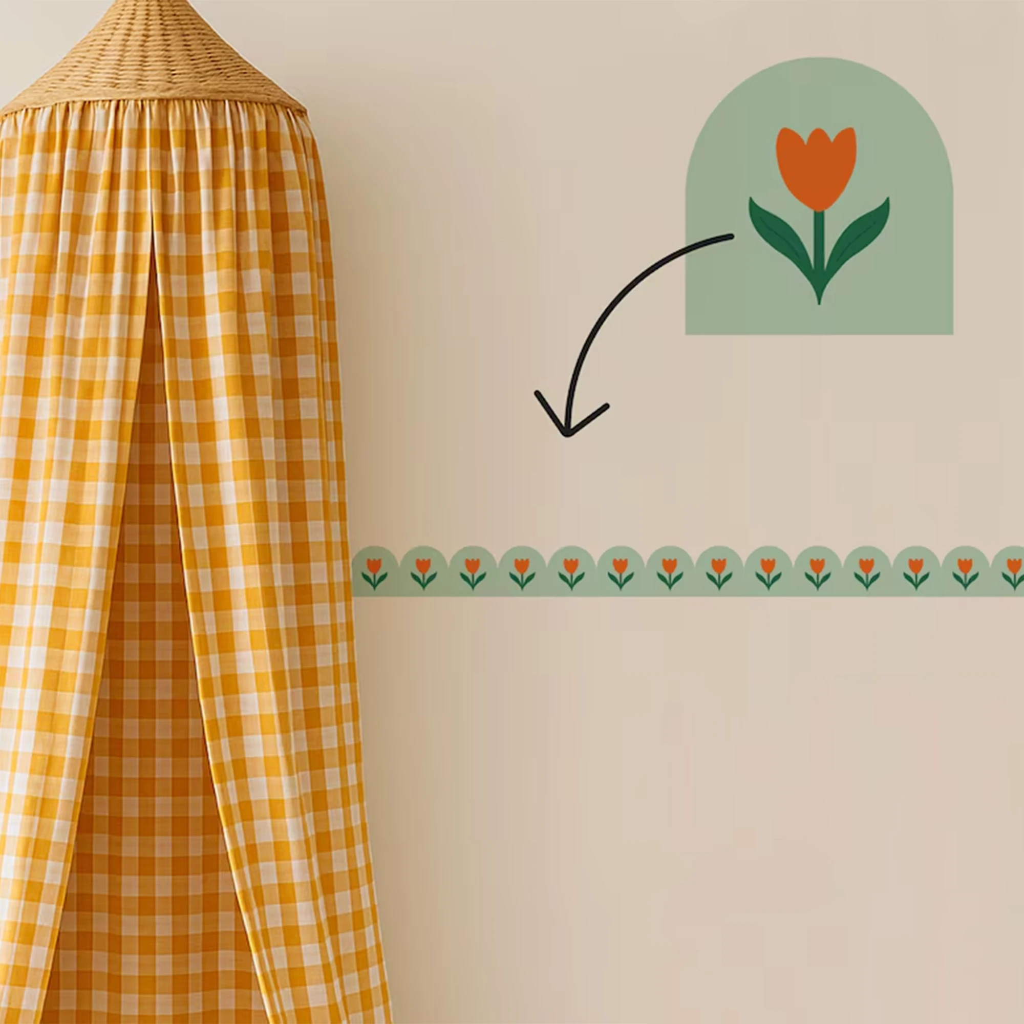 

Vintage Tulip Floral Border Waistline Wall Stickers Morandi Color Kids Room Decals Nursery Child Room Bedroom Living Home Decor