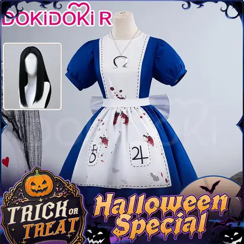 【Ready for Ship】Alice Cosplay Costume Game Alice Madness Returns【XS-3XL】DokiDoki-R Women Halloween Maid Dress Wig Plus Size