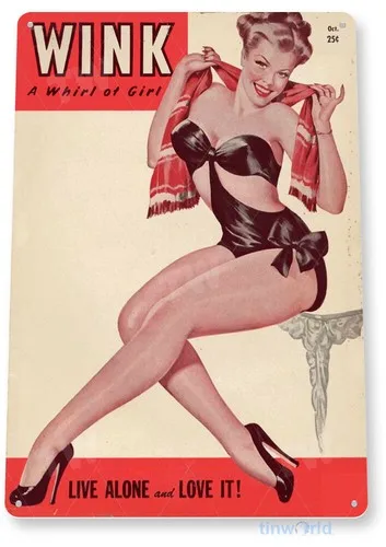 TIN SIGN Wink Whirl Girl Pin-up Metal Décor Wall Art Shop Cave A688 --Tin Sign