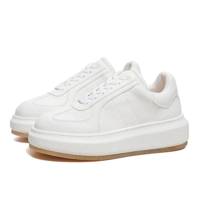 

Fashion Men White Shoes Genuine Leather Thick-sole Height Increasing Trainers Outdoor Hiking Skate Shoes Premium Sneakers