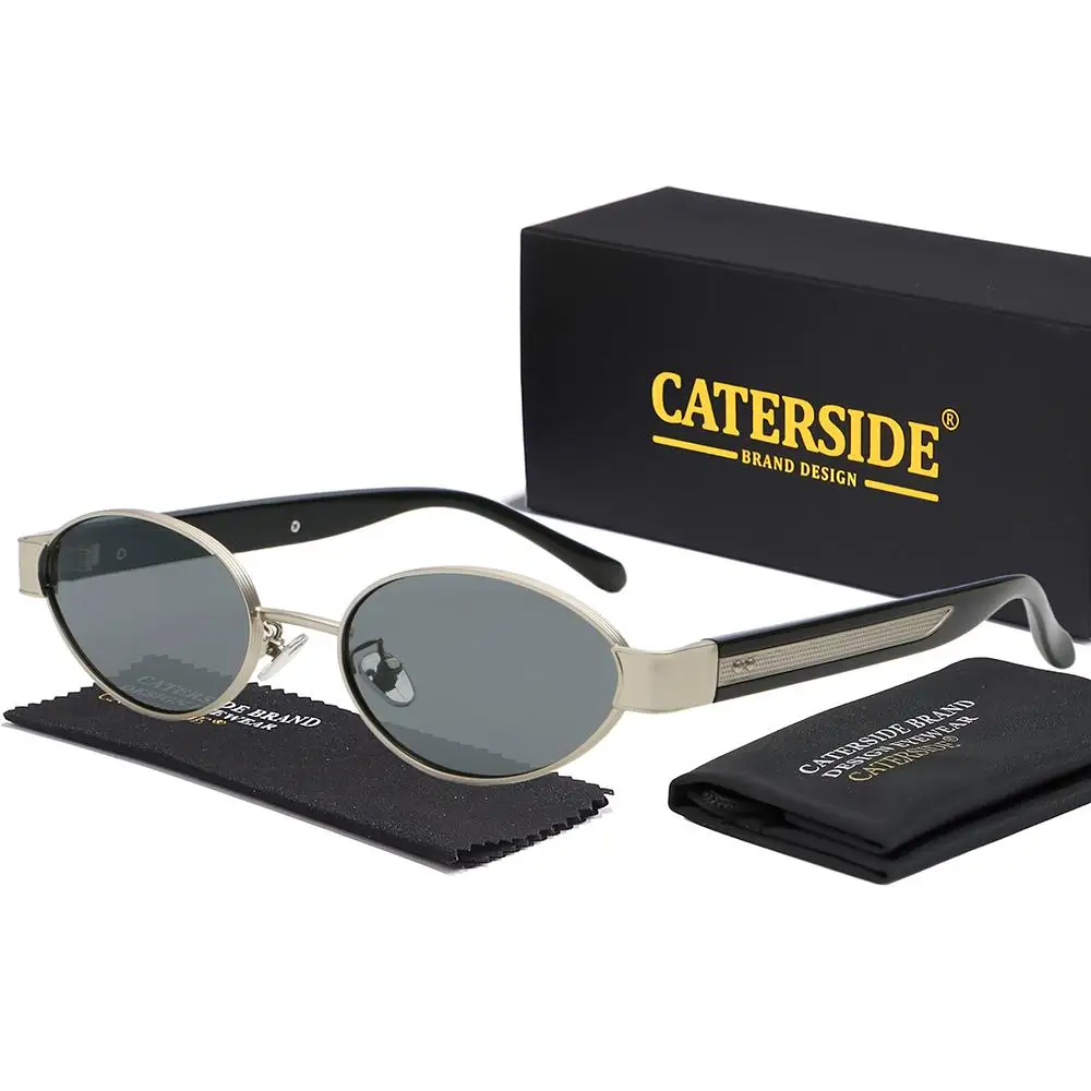CATERSIDE Neue Retro-Sonnenbrille für Herren, hochwertige Metall-Sonnenbrille mit ovalem kleinem Rahmen, Damen-Sonnenbrille für den Außenbereich, Street-Hip-Hop-Brille, UV400 – Detail 5