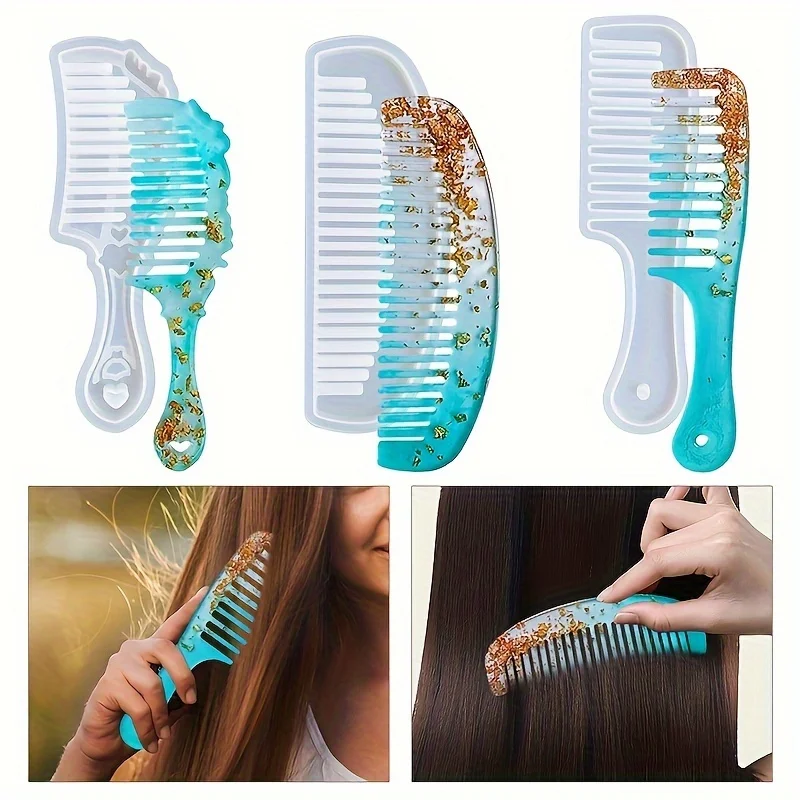 4個入り レジン ドロップグルー レジンコーム シリコンモールド 女性用 ヴィンテージ風 ユニバーサルヘアコーム シリコンモールド DIY手作り用 1