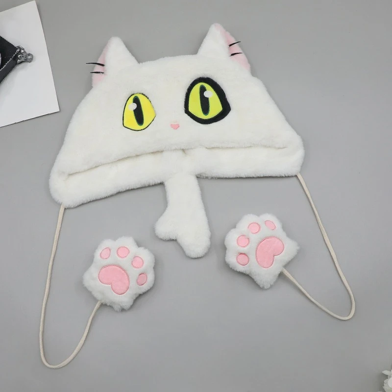 Anime Fluffy Hat Cute Sweet Autumn Winter Warm Soft Plush Cartoon Ear Protection Cap Cosplay Props Gift for Women Girls Goth Hat