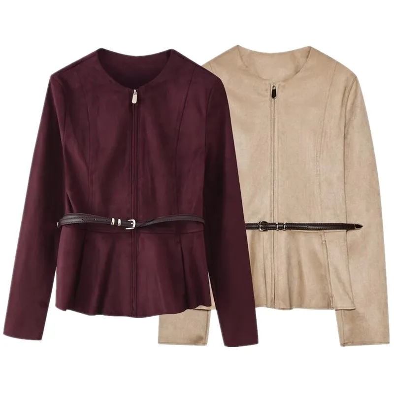 Herfst 2025, nieuwe dames kunstleer ort rok Sle Jaet jas met riem Europese Sle 30280 dames bovenkleding