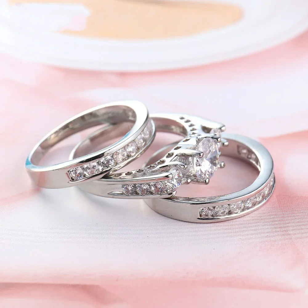 3pcs Luxury Brand Fashion 925 Sterling Silver Bridal Set Ring for Women Paved Micro Zircon Crystal Wedding Jewelry Size 6-12