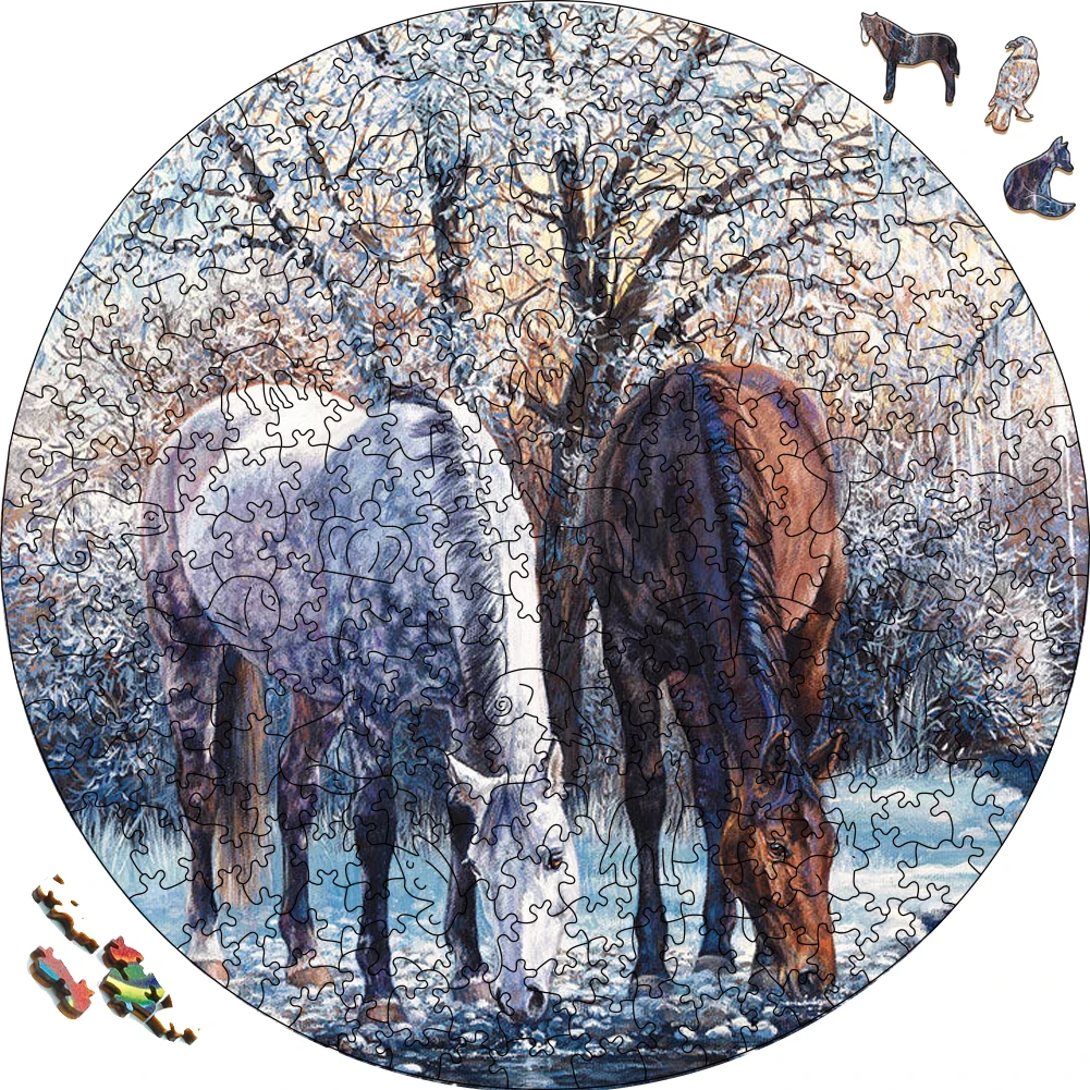 Puzzle cheval en bois pour adultes et enfants, jeux de fête, jouets animaux, décoration de la maison, hiver