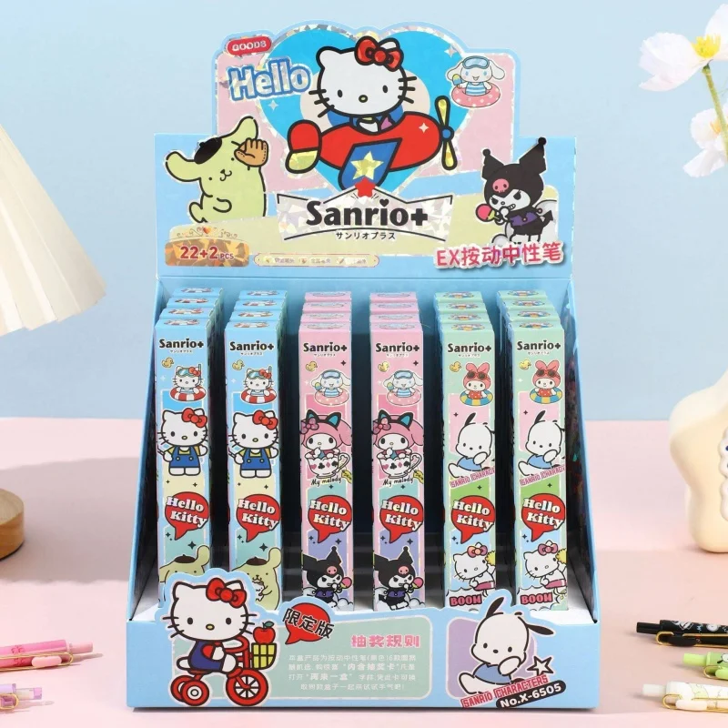 

24pcs/lot Sanrio LittleTwinStars PomPomPurin Kitty Press Gel Pen Cute 0.5mm Black Ink Press Signature Pens School Supplies
