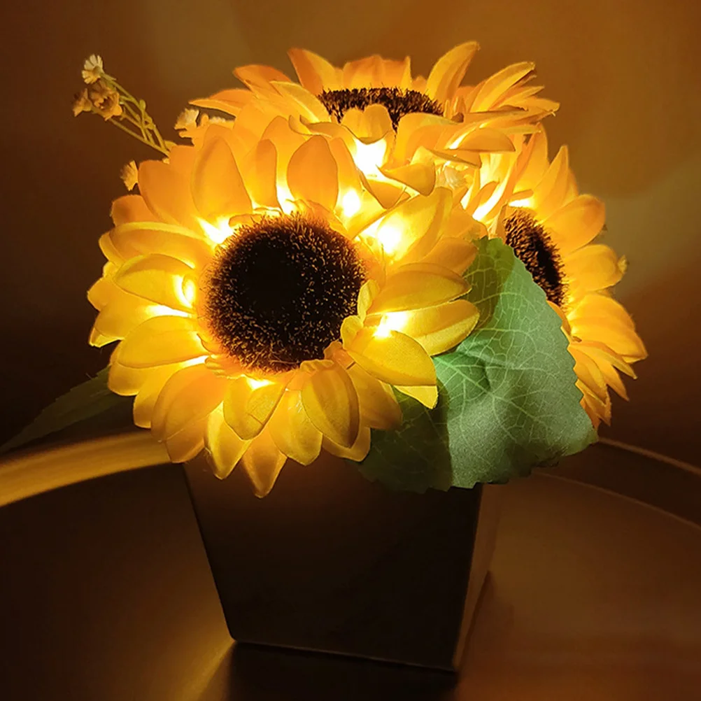 

Sunflower Shape LED Night Lamp Decorative Table Lamp for Bedroom Bedside Romantic Light Artificial Bonsai Home Lighting