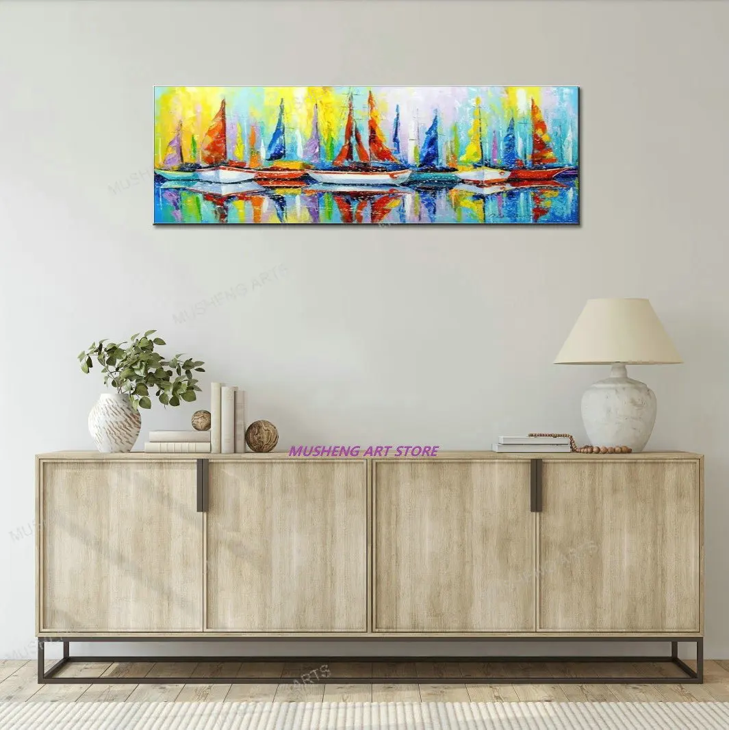 

Handmade Sailboat Oil Painting on Canvas Abstract Extreme Sailing Sport Sea Wall Art Frameless for Modern Living Room Decoration