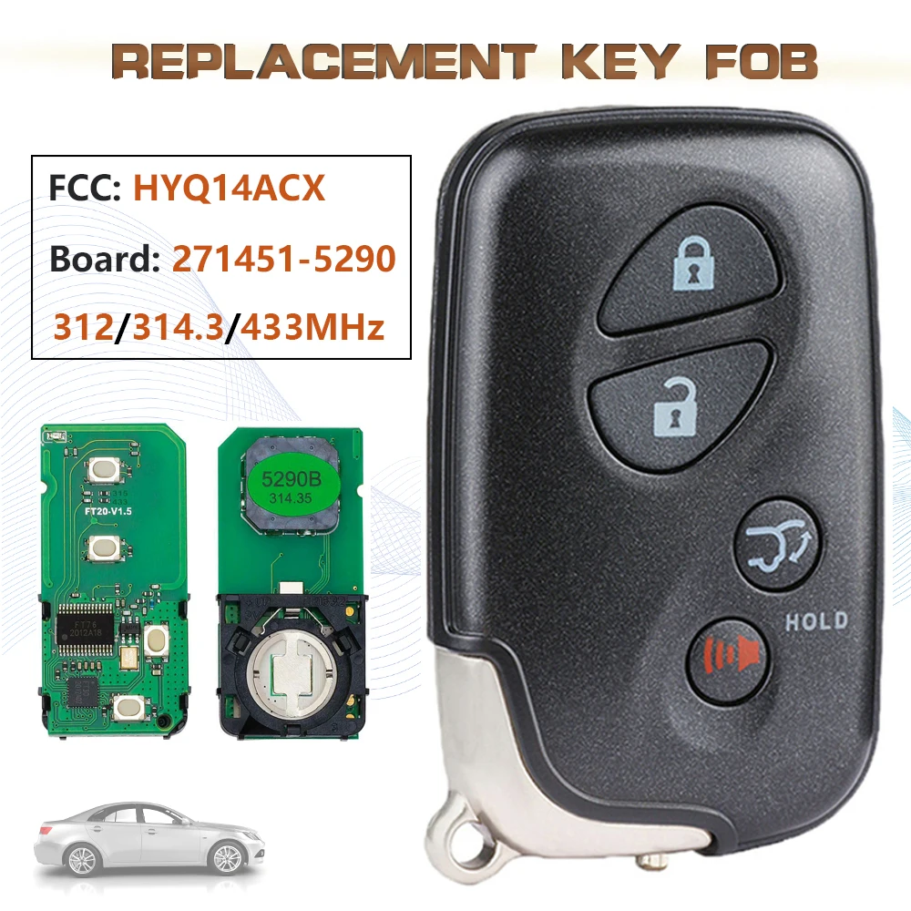 

KEYECU 312/314.3/433 МГц FCC:HYQ14ACX плата: 271451-5290 смарт-брелок для дистанционного ключа без ключа для 2010-2016 Lexus RX450 RX450h CT200h