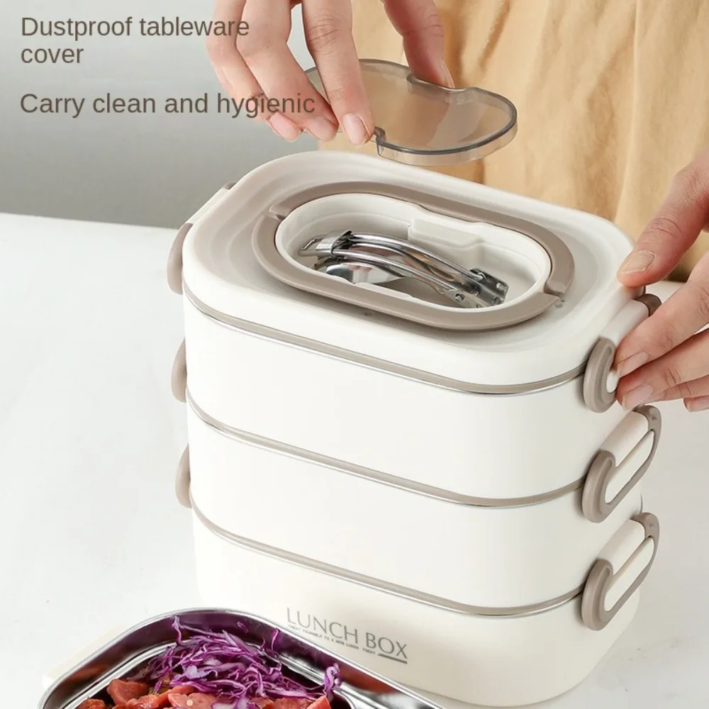 Stainless Steel Thermal Lunch Box With Fold Spoon Microwavable Lunch Box Set Divided Stackable Food Storage Containers