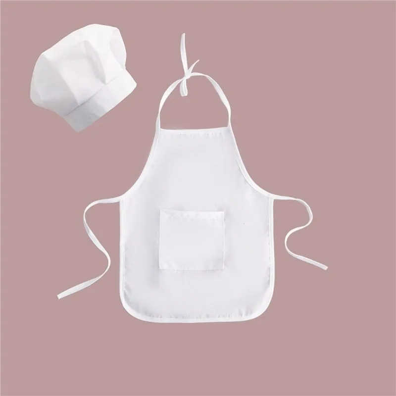 2 Pcs Cute Baby Chef Apron and Hat Infant Kids White Cook Photos Costume Photography Prop Newborn Hat Apron