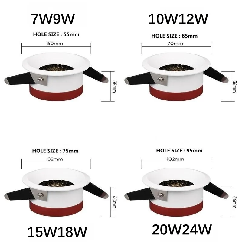 Dimmable LED COB Ceiling Recessed Downlight Honeycomb Anti Glare Aluminum Ultra Thin White Black Pic Background LED Spot Light