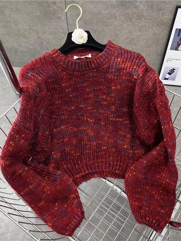 

iny Tead ort Thiened round Ne Knitted Sweater Women's Autumn Winter New Lazy Sle Soft Warm Top Commute Regular Fit