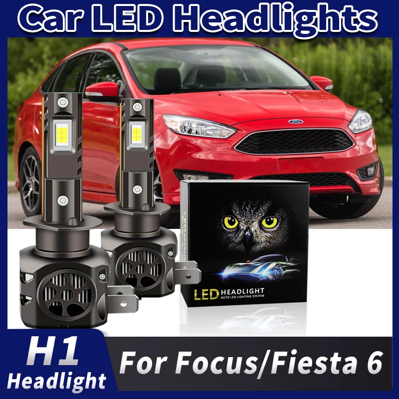2pcs 20000LM H1 High Beam LED HeadLight For Ford Focus 2012-2018 Fiesta 6 2008-2023 Mini Wireless H7 Low Auto Head Lamp DC12V
