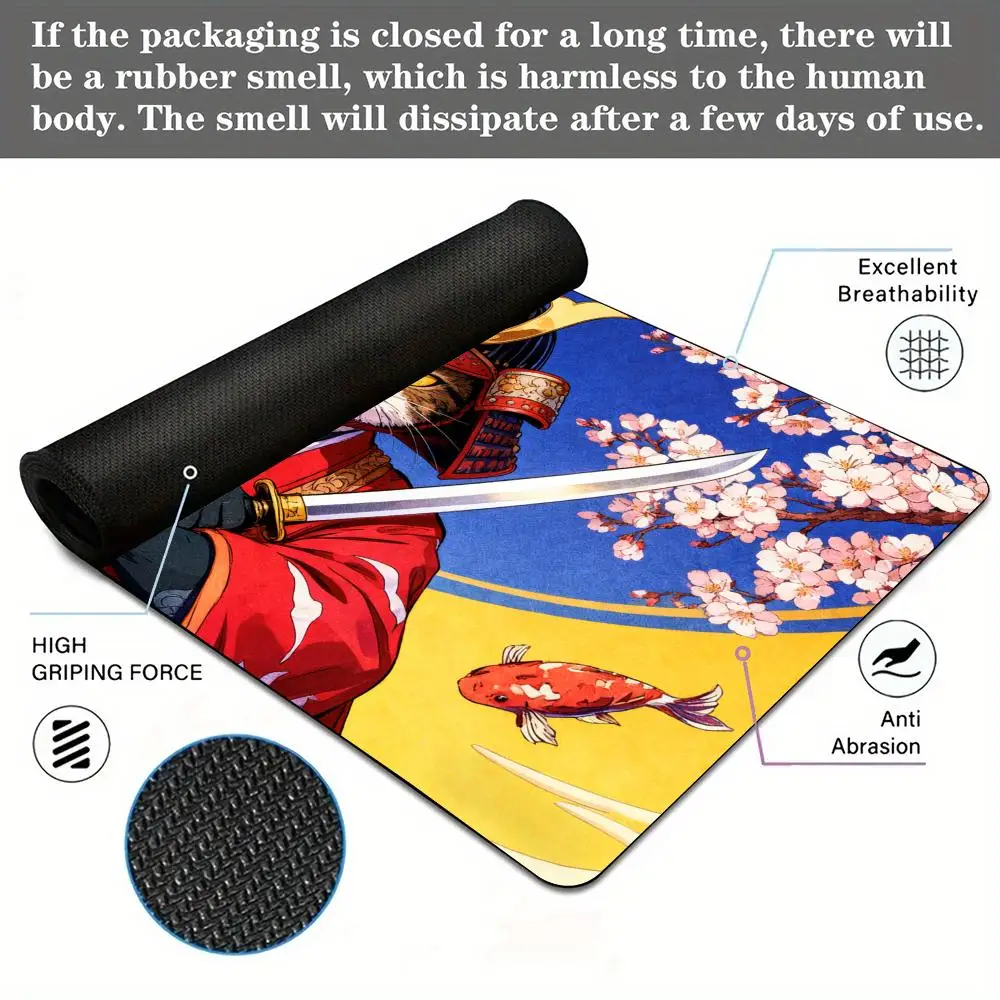 Tappetino per mouse Fantasy giapponese samurai gatto Tappetino per scrivania Tappetini da gioco Accessori da scrivania antiscivolo in gomma adatti per ufficio e giochi