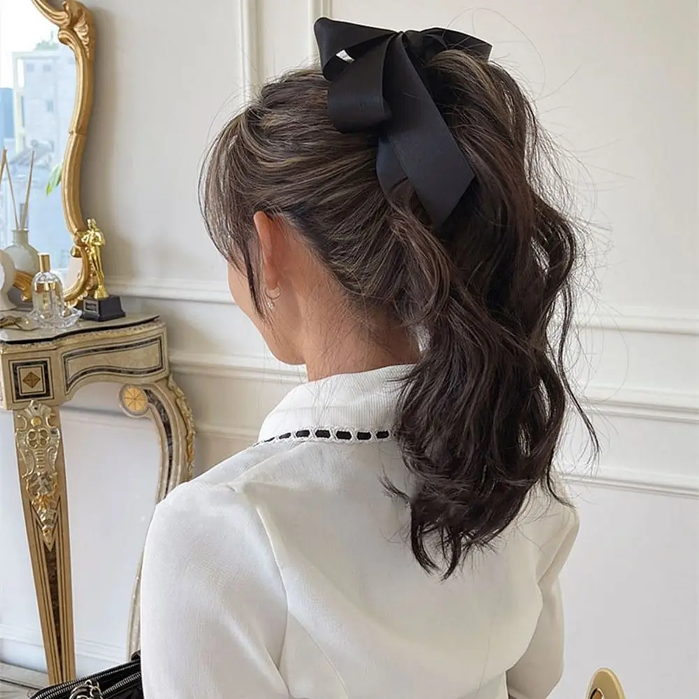 High Ponytail Korean Satin Bow Streamer Banana Clip Vertical Ponytail Clip Twister Headpiece High Ponytail Fix Creative Silmple