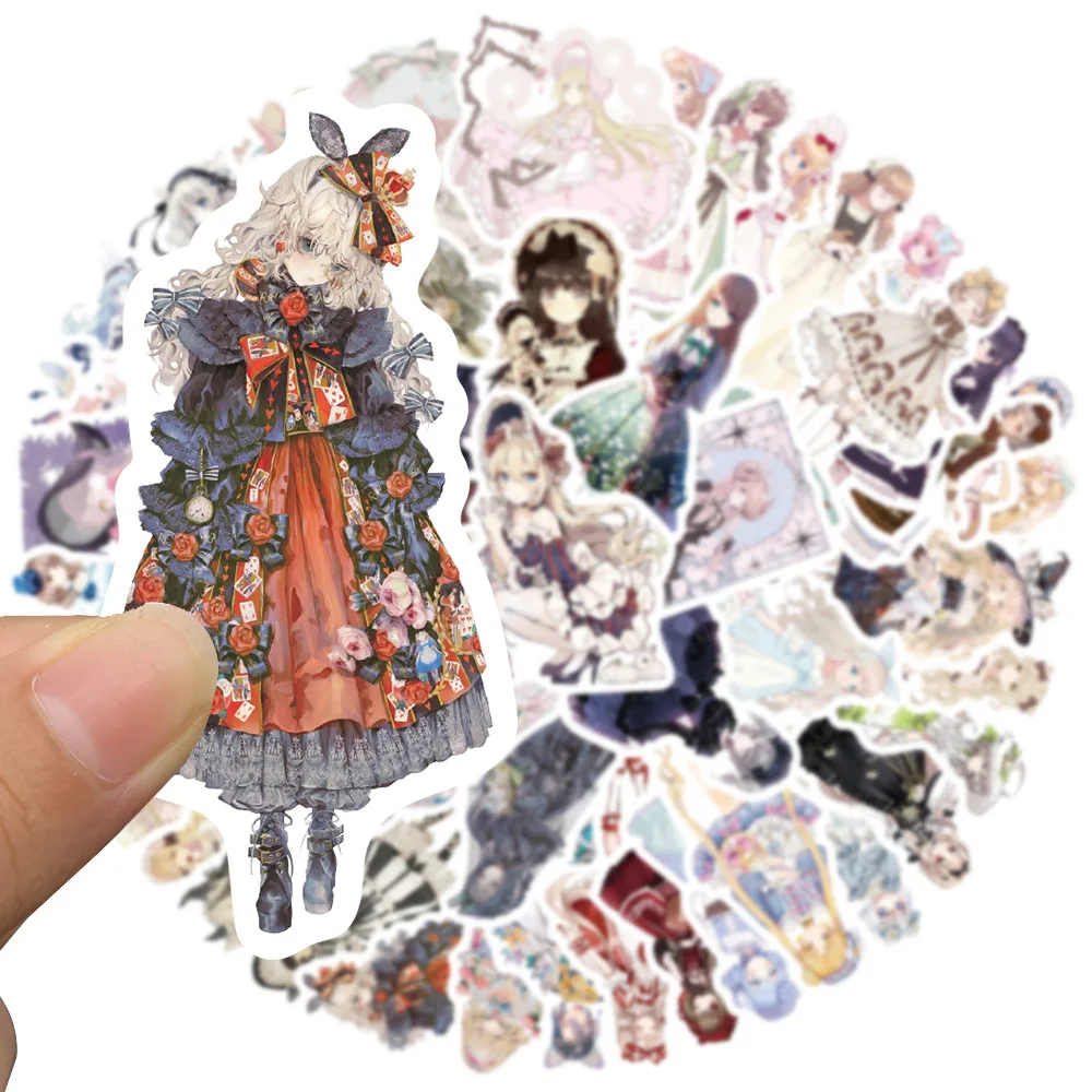 10/50Pcs Cartoon Gothic Girl Lolita Girl Sticker Homemade Watercolor Hand-painted Daily Scrapbooking Hand Account Stickers