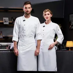 Chef Overalls Long Pastry Cook Canteen Clothing Breathable White Kitchen Work Clothes Short Sleeve Summer Thin