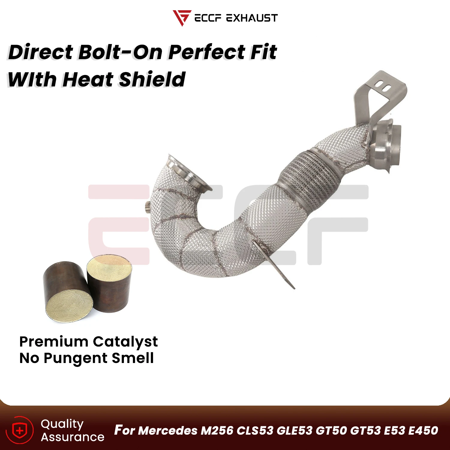 

Sporty Downpipe With Heat Shield For Mercedes M256 CLS53 GLE53 GT50 GT53 E53 E450 Aggressive Exhaust Sound Upgrade Performance