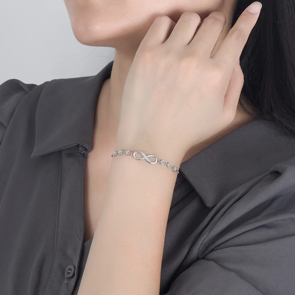 Fashion Female Bracelet Silver color Love Infinite Inlaid Round Cubic Zircon Bracelet for Female Handwear Wedding Jewelry