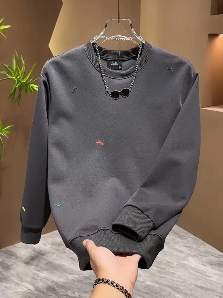 

Мужской свитшот с вышивкой, с длинным рукавом, осенне-зимний, новый, универсальный базовый слой, креативный, с круглым вырезом, модный мужской...