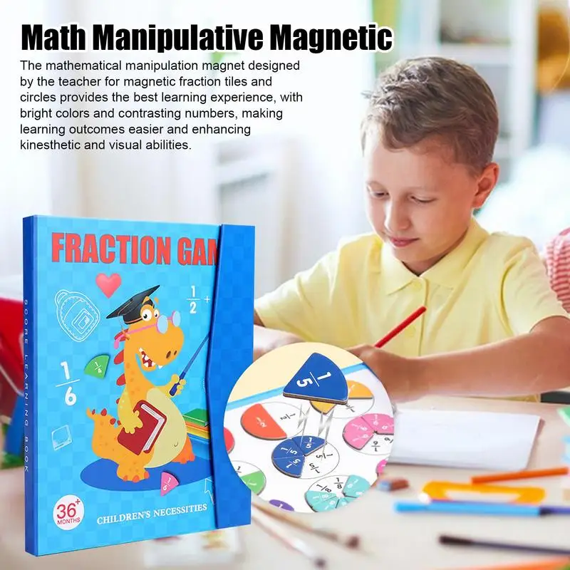 Rompecabezas de fracción de libro magnético, juego de azulejos de fracción educativos de matemáticas, imanes de matemáticas Montessori, azulejos de fracción para niños