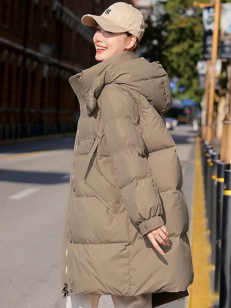 

2024 Women Winter New Fashion Casual Hooded Jacket Female Loose Thick Warmth Coats Ladies Long White Duck Down Overcoats Q888