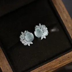 Natural White High Ice Glossy Jade Chalcedony Earrings for Women Gentle Style Flower Earings Elegant Romantic Wedding Jewelry