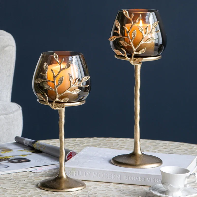 Metal Art Gold Tree Glass Candle Holder Set Ornament Hotel Modern Luxury Interior Living Room Home Decor Luxury Accessories