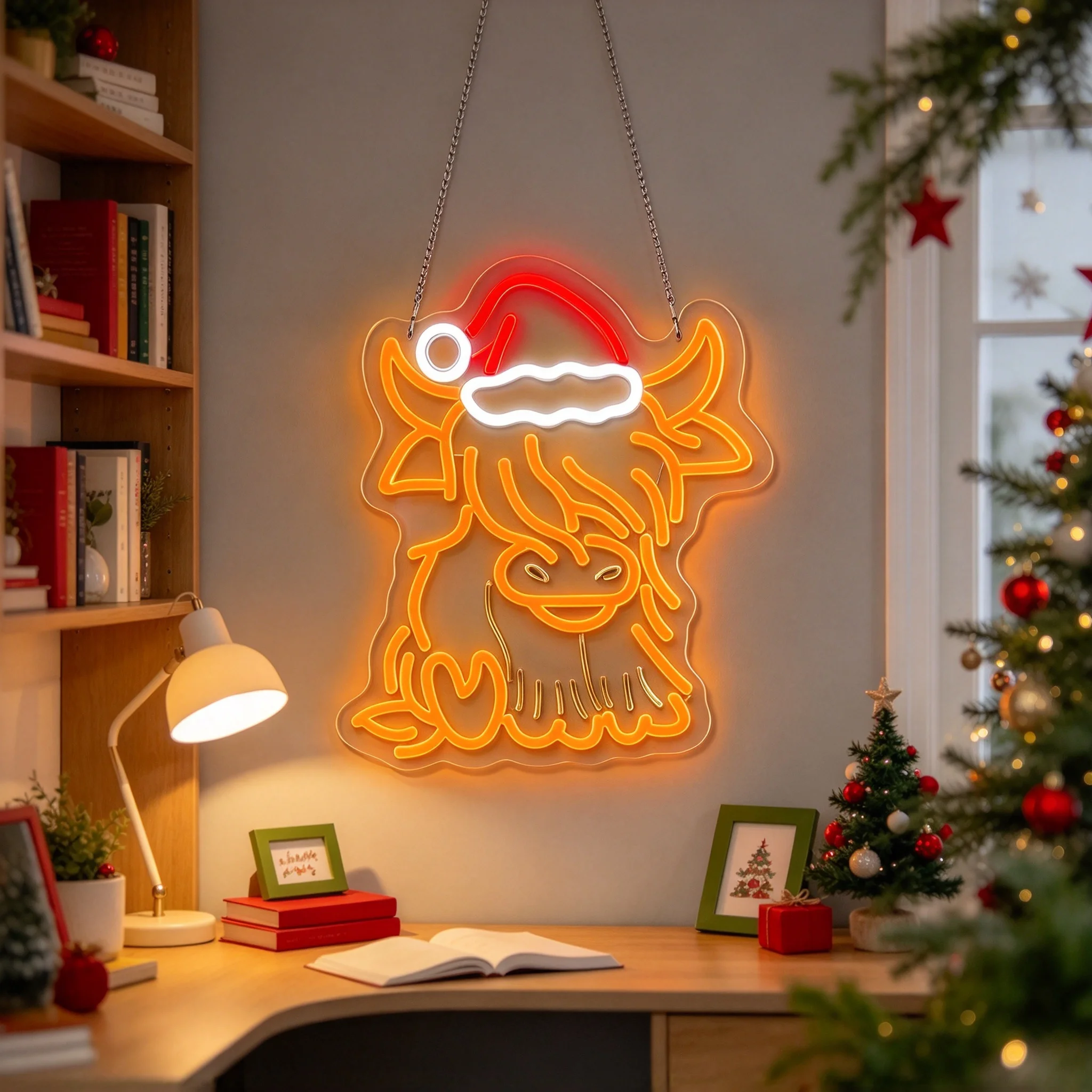 1 Christmas highland cow neon light wall decoration light LED acrylic luminous light board wall mounted Christmas decoration