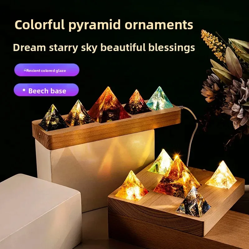 سبعة ألوان المزجج الهرم كريستال زخرفة سبعة نجوم الخرز النجوم ليلة ضوء الفاخرة إكسسوارات ديكور منزلي هدايا مضحكة
