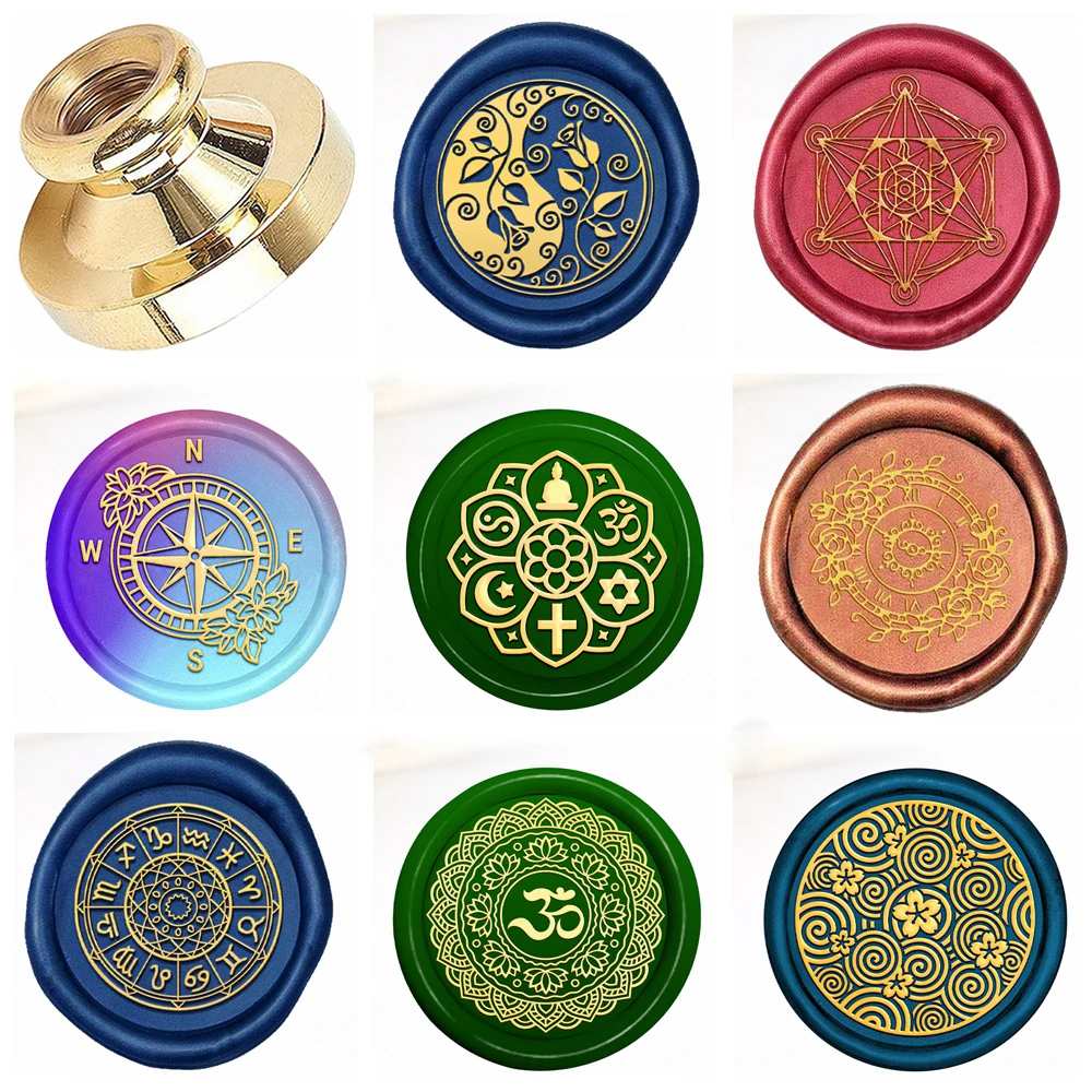 ختم الطوابع مع رئيس النحاس للمظاريف ، سلسلة البوصلة ، تاي تشي ، نمط الورد ، بودا ، لوتس ، تزيين #1