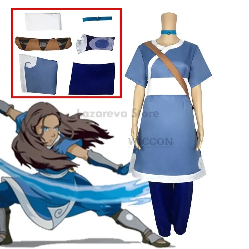 Anime  Avatar: The Last Airbender Katara Dress Cosplay Costume blue Uniform Set Woman Man Clothes Halloween Costume roleplay